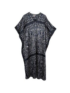 Winlar Geometric Satin Maxi Muumuu Womens One Size Blue Lounge Beach Cover Up